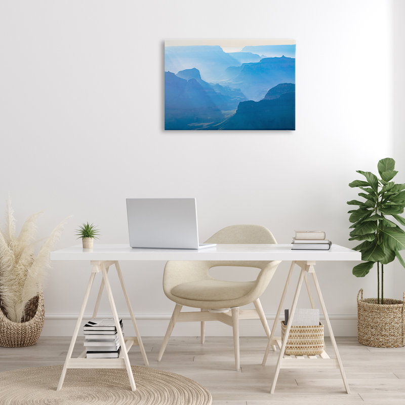 "Blue Sunlit Peaks", art mural sur toile par Marty Hulsebos, H 20 po x l 30 po