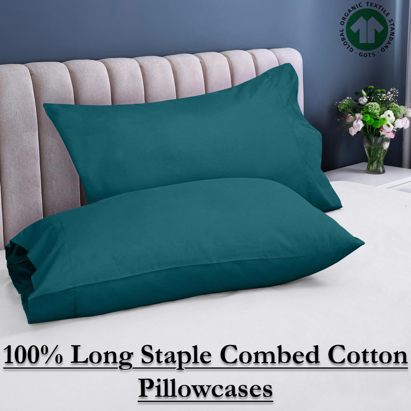 ROYALE LINENS 300 Thread Count 100% Long Staple Combed Cotton Pillowcases Set Of 2 - Ultra Soft - Standard Bed Pillow Cover - 20"x26" - Breathable, Cool & Crisp Percale Teal Pillow Cases (Std, Teal)