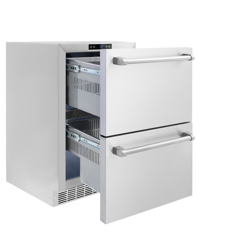 ZLINE Autograph Edition 24 In. Touchstone Refrigerator Drawer in Black Matte and Gold, Stainless Steel