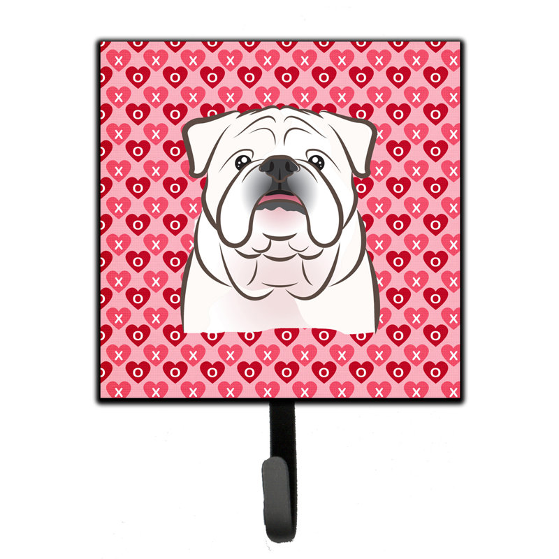 Brister Metal Wall Organizer with Key Hooks, Brown/Salmon/Blue, White English Bulldog