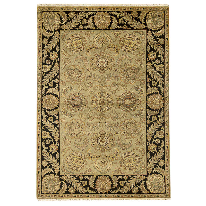 Tapis vert clair et noir noué à la main de haute qualité