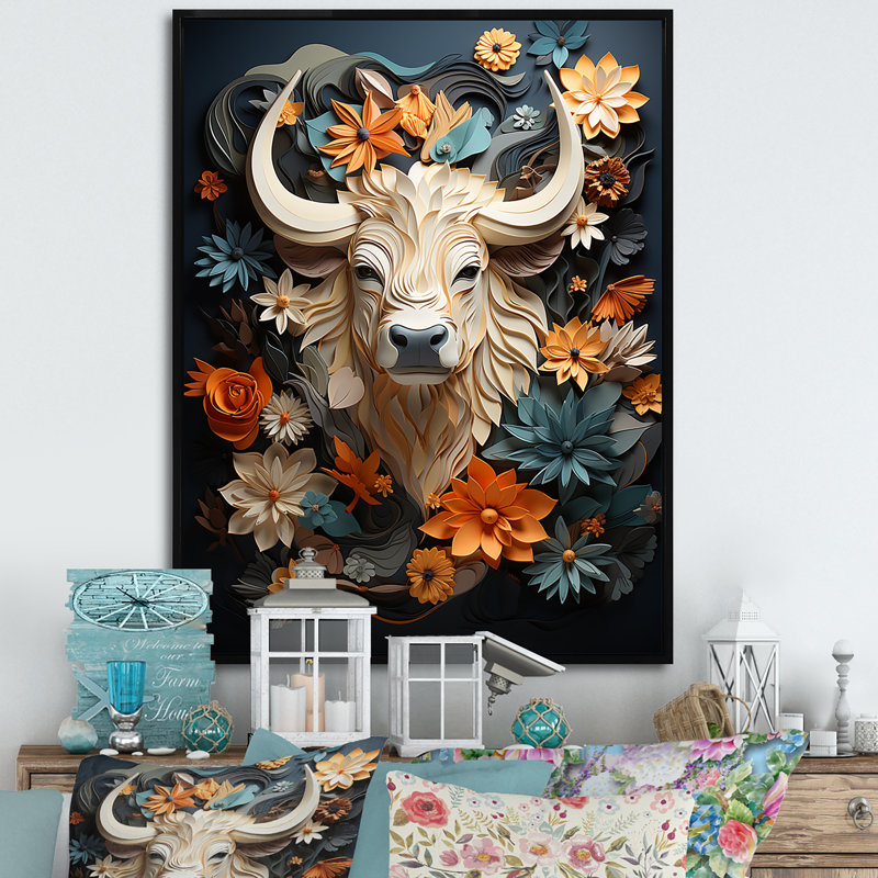 " Cubist Herd Yak Sketch ", Black Floater Framed, 32" H x 16" W x 1" D