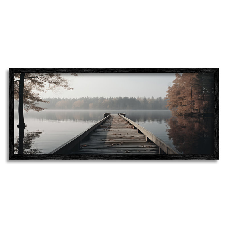 Woodland Lake Dock by Ray Powers Single Picture Frame Print on Canvas, Black Single Picture Framed, 10" H x 24" W x 1.5" D