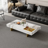 51" Modern Rectangular Coffee Table, Glossy Sintered Stone Table-top