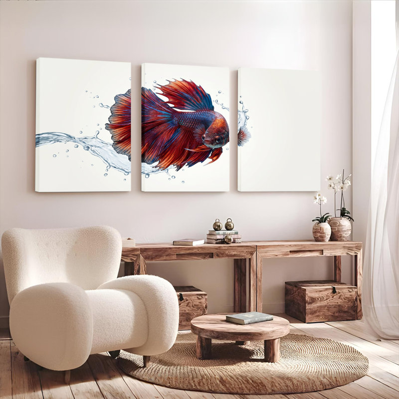 Ensemble de 3 tableaux muraux sur toile représentant des poissons combattants dans l'eau, 2030