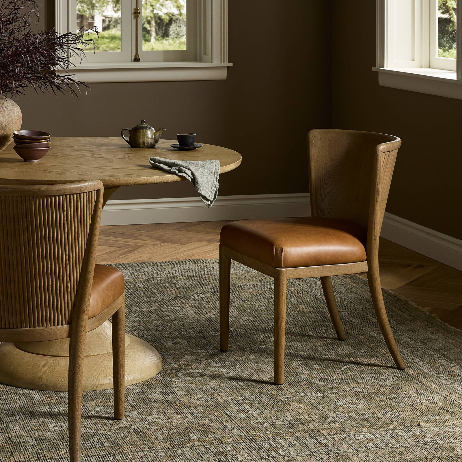 Adelbert Genuine Leather Oak Dining Chair, Sonoma Chestnut
