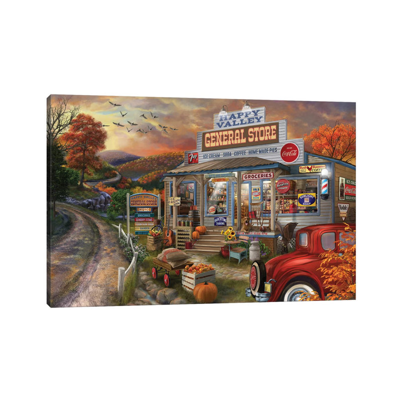 "General Store" par Bigelow illustrations - peinture sur toile tendue, H 26 po x l 40 po x 1,5 po