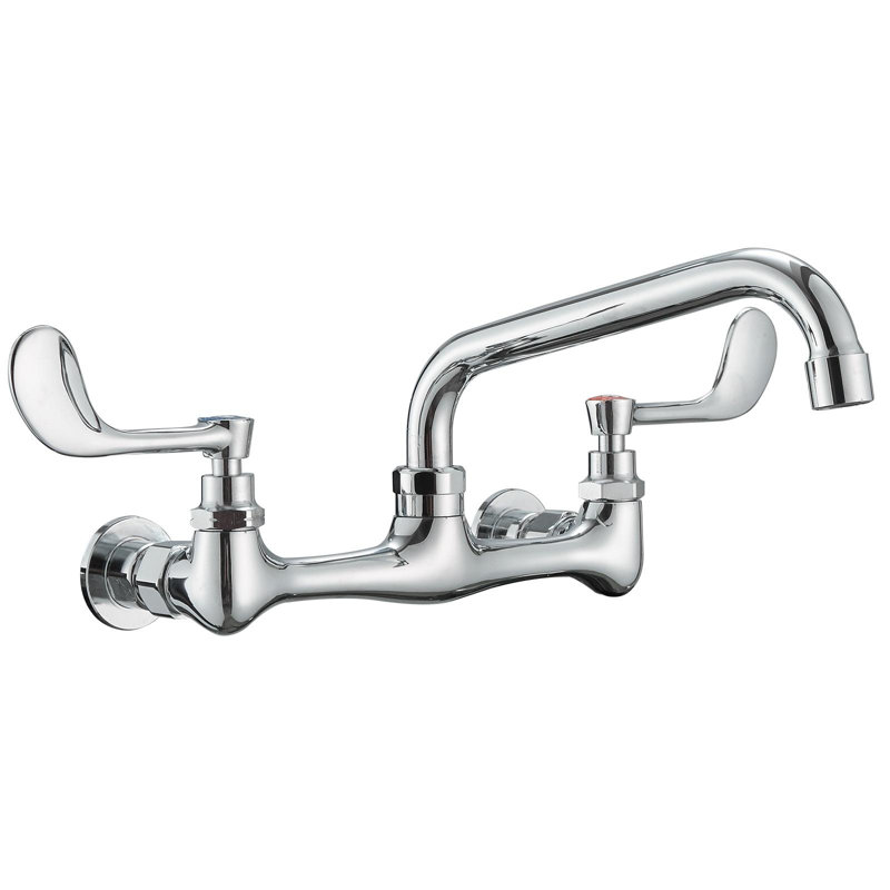 2-Handle Commercial Sink Faucet With 12" Swivel Spout 8" Center Wall Mount Kitchen Faucet