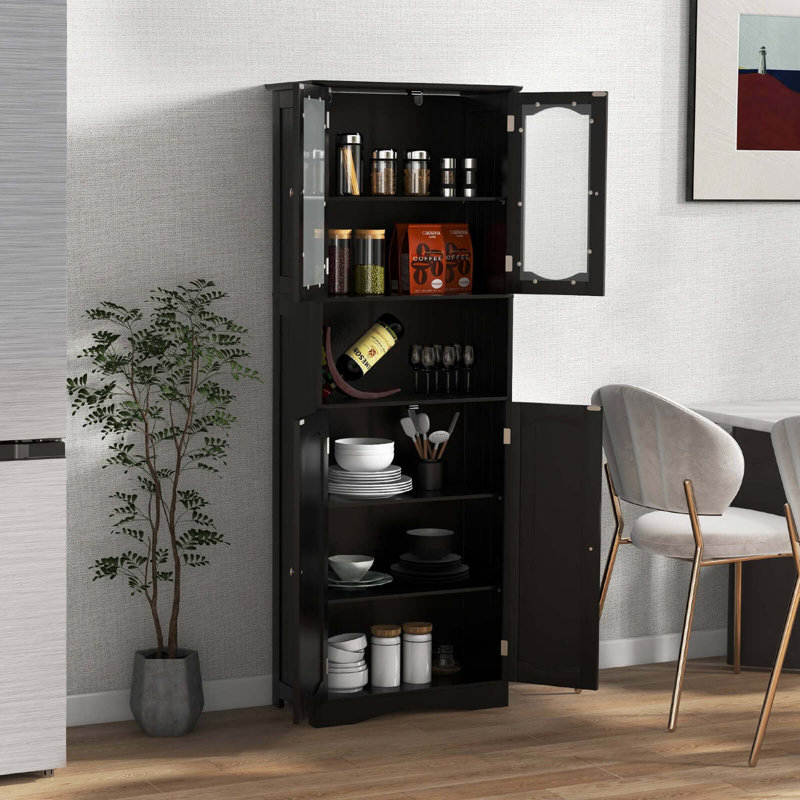 64.5" Tall Bathroom Cabinet With Tempered Glass Doors Adjustable Shelves, Black