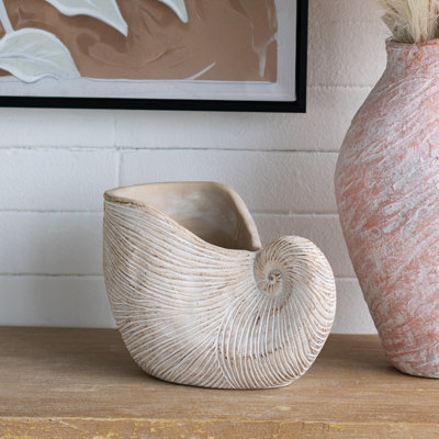 Pot à fleurs 11,5X6,7X7,7 "sable et ciment Nautilus avec finition texturée beige