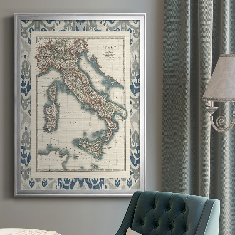 Carte encadrée de l'Italie, reproduction encadrée de qualité supérieure - prête à être accrochée, Argent
