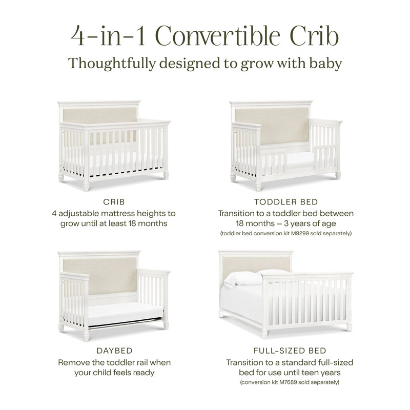 Darlington Warm White 4-in-1 Convertible Upholstered Crib