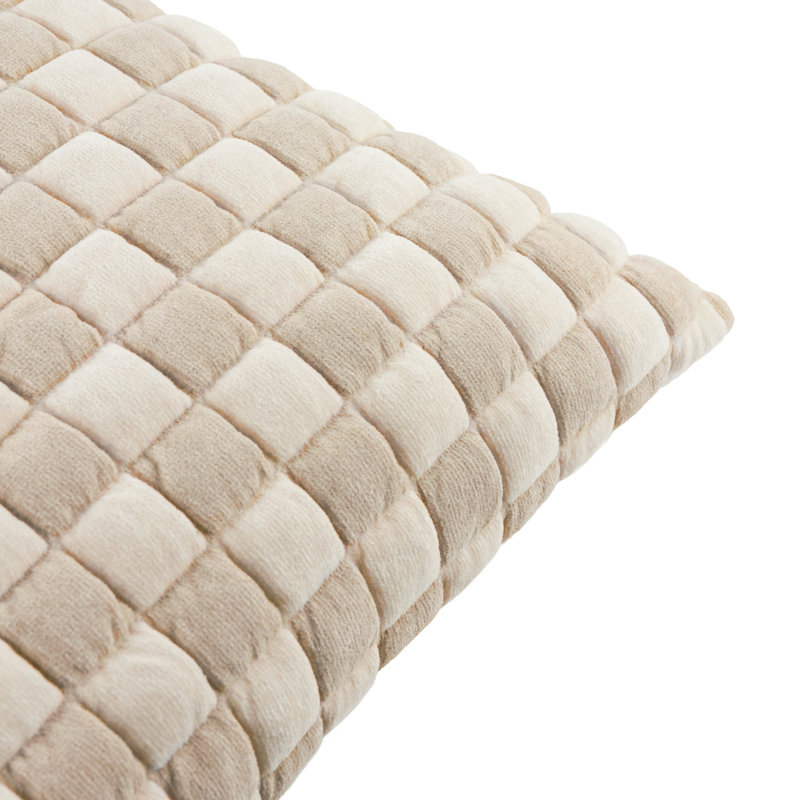 Softie Checkerboard Beige Square Throw Cushion, Feather, Beige Plaid