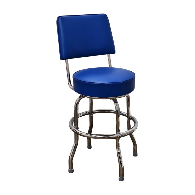 Retro Home Single Ring Upholstered Swivel Bar & Counter Stool with Back, Counter Stool (24" Seat Height), Blue