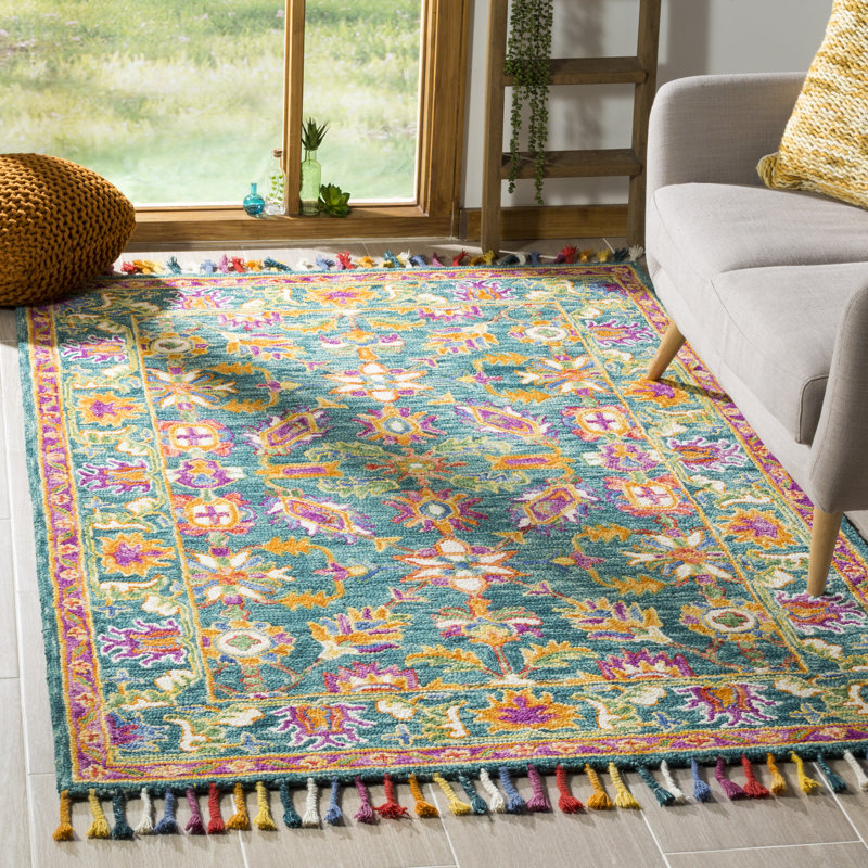 Tapis floral en laine touffeté à la main Vahakn, Rectangle 6 pi x 9 pi