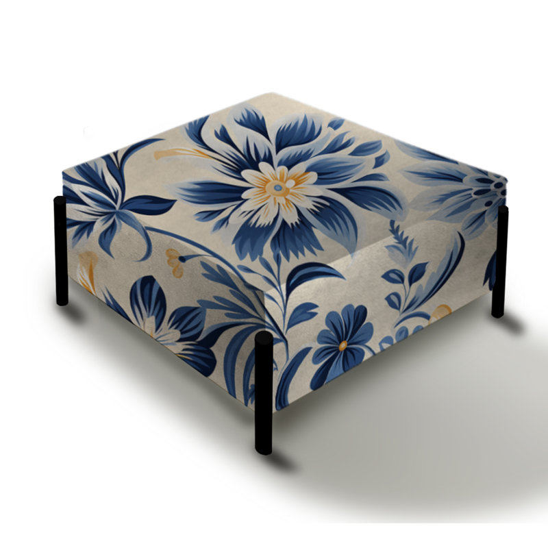 Motif floral damassé bleu et beige