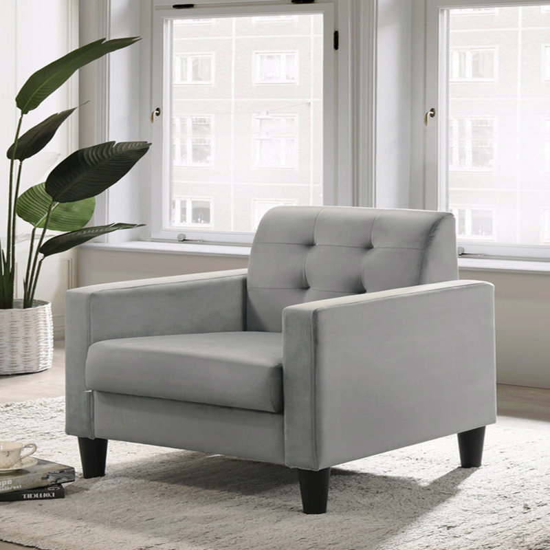 Fauteuil rembourré 27,5 po moderne avec accoudoirs carrés pour le salon, Gris