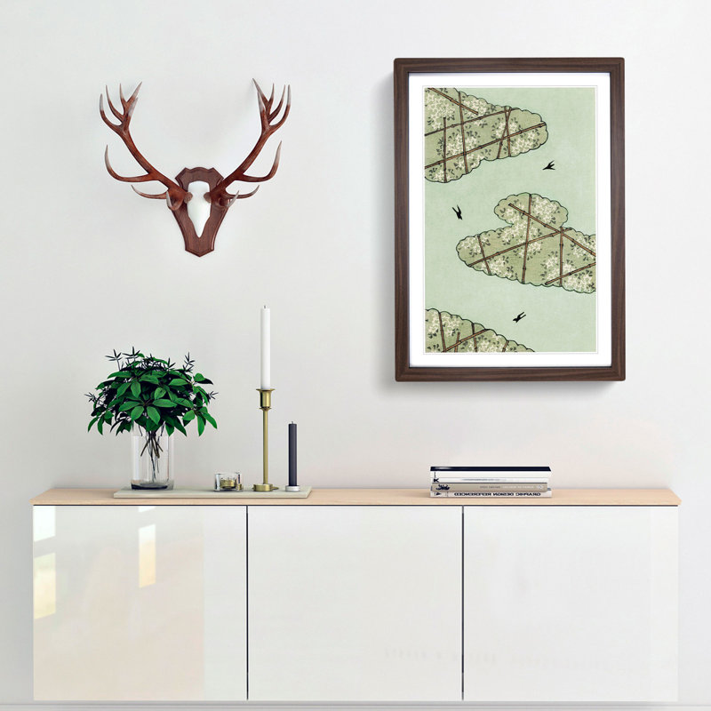 Birds in the Sky by Watanabe Seitei - Picture Frame Painting Print, 36cm H x 27cm W x 2cm D, Walnut Framed