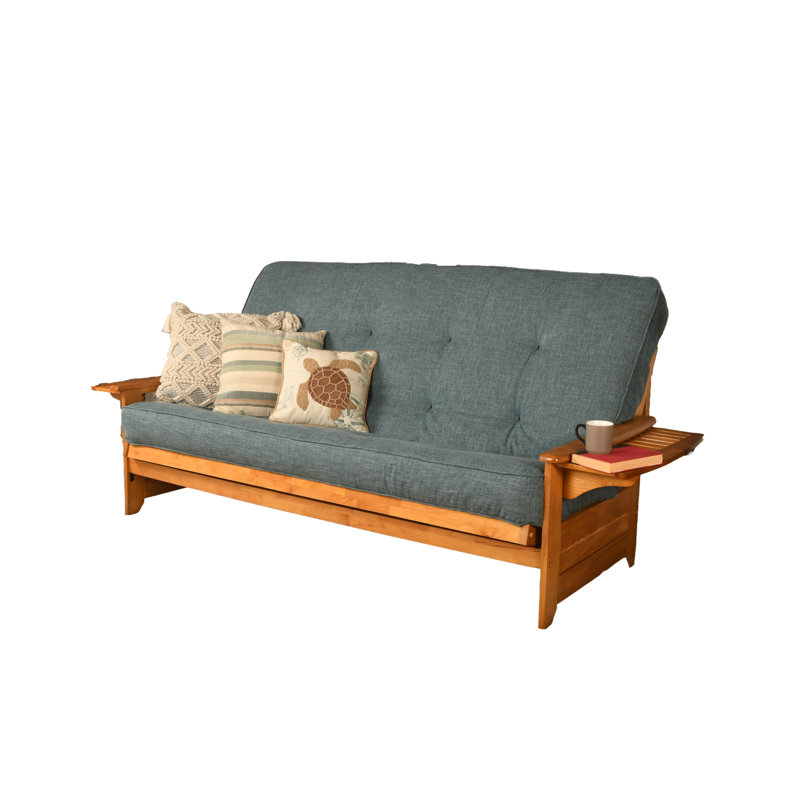 Futon large 86 po et matelas 6000 Stratford Stratford, Polyester 100 % turquoise, À ressorts, Noyer cendré