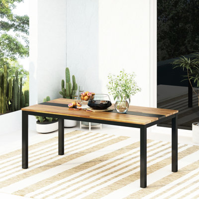Table de salle à manger avec bois et panneau noir simple, 65,15 lb, couleur, 69 po de profondeur, 35 po de largeur, structure simple, assemblage inclus, bois thermolaqué, hauteur 29,5 po, lambris classique, exotique