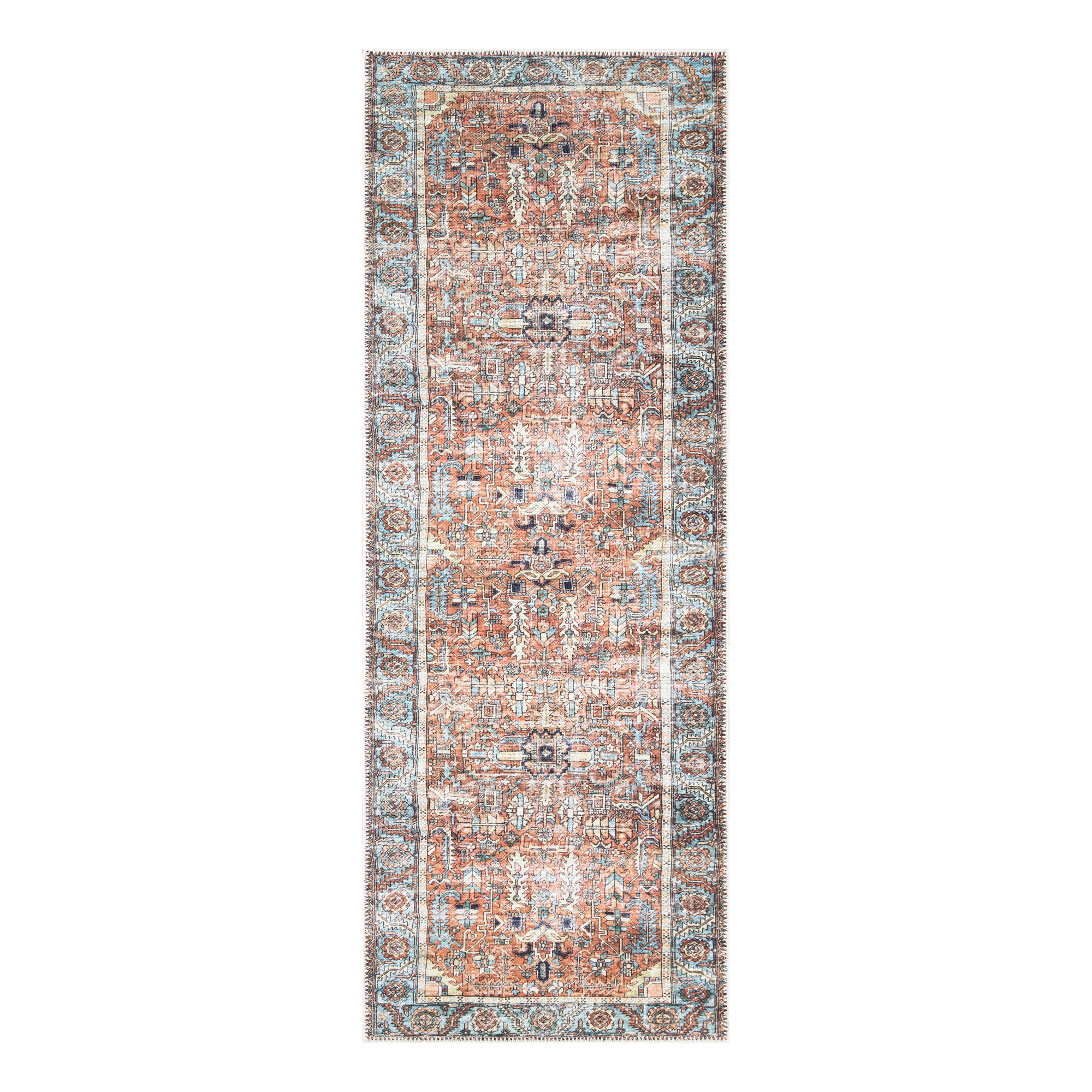 Bungalow Rose Washable Non-Slip Traditional Area Rug - Orange / Blue ...