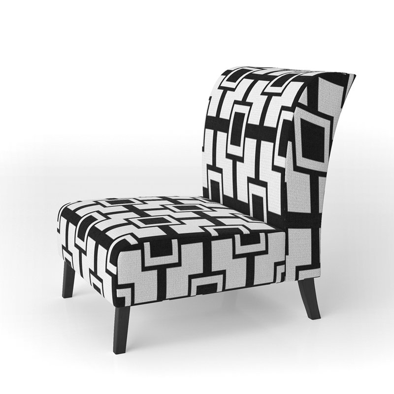 Fauteuil de chambre rembourré à motif géométrique noir et blanc
