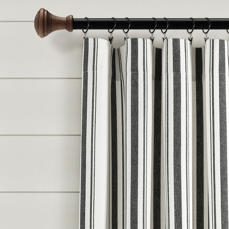 Cotton Blend Semi Sheer Curtain Pair, Black, 42" W x 108" L