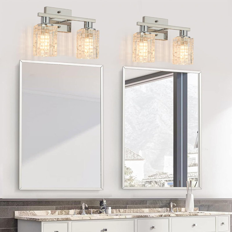 Modern Bathroom Vanity Light With Crystal Glass Shade, Wall Mounted Fixture For Mirror, E26 Base, Water-Resistant Design
