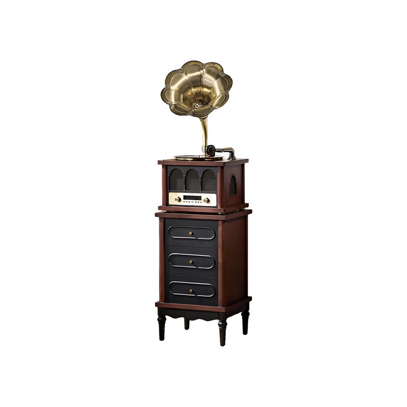 Lecteur de disques 17,72 "rétro en bois d'hévéa avec haut-parleur Bluetooth intégré et lecture de CD