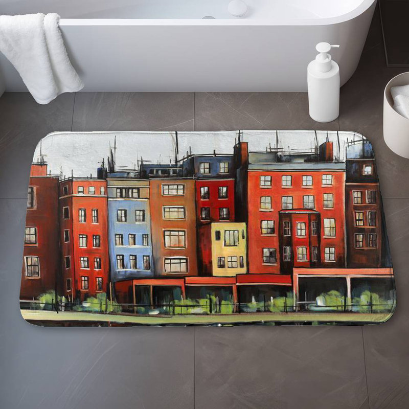 Boston fall colors buildings Bath Mat with Non-Slip Backing - Quick Dry Memory Foam Bathroom Rug - Absorbent - Modern Plush Spa-Style - Machine Washable