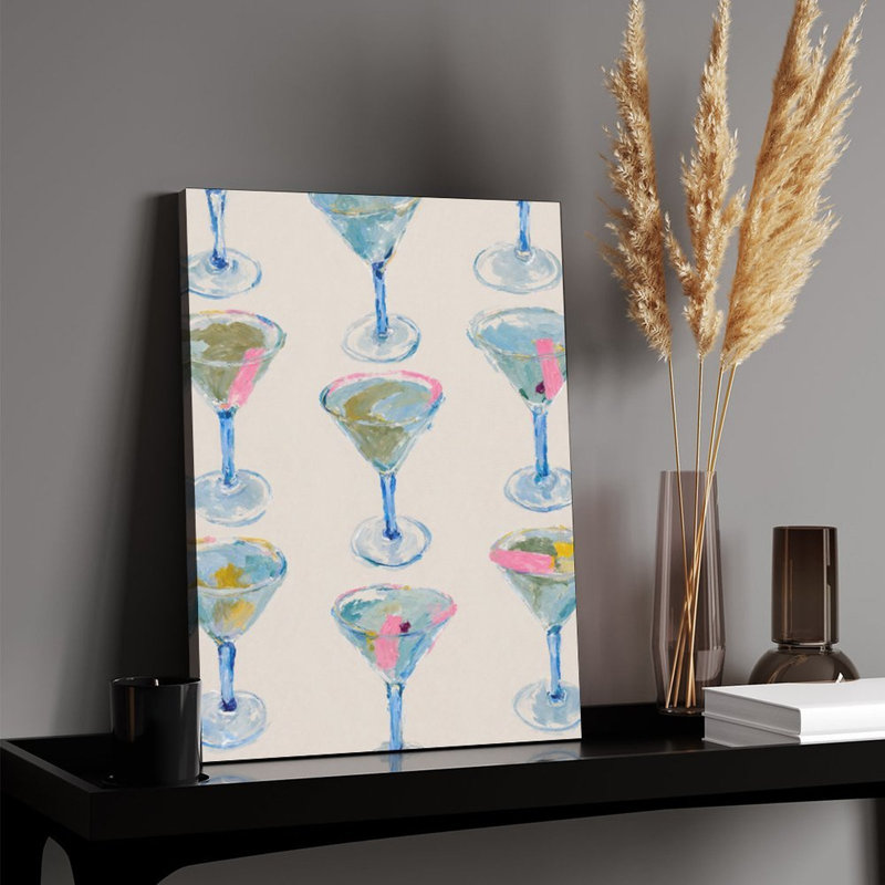 «Playful Martini Glasses», art mural encastré en bois, 20 L x 16 l