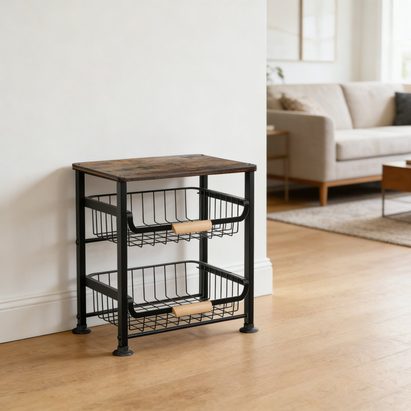 3-Layer Kitchen Fruit Storage Basket Snack Rack, Countertop Desktop Pull-Out Metal Basket With Handle, Kitchen Organizer
