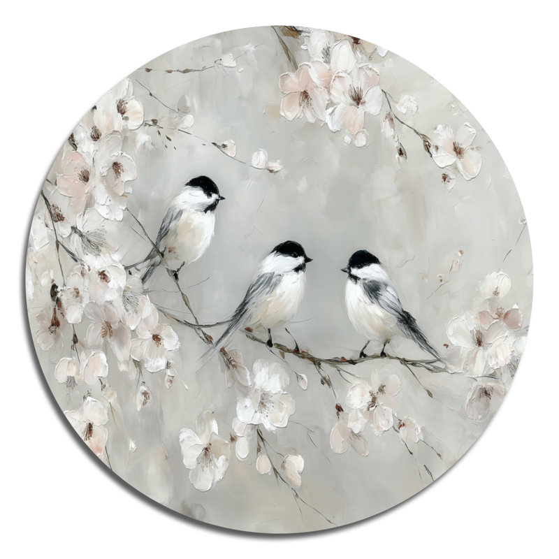 Inséparables chantant sur une branche de cerisier en fleurs, L 16 po x H 16 po