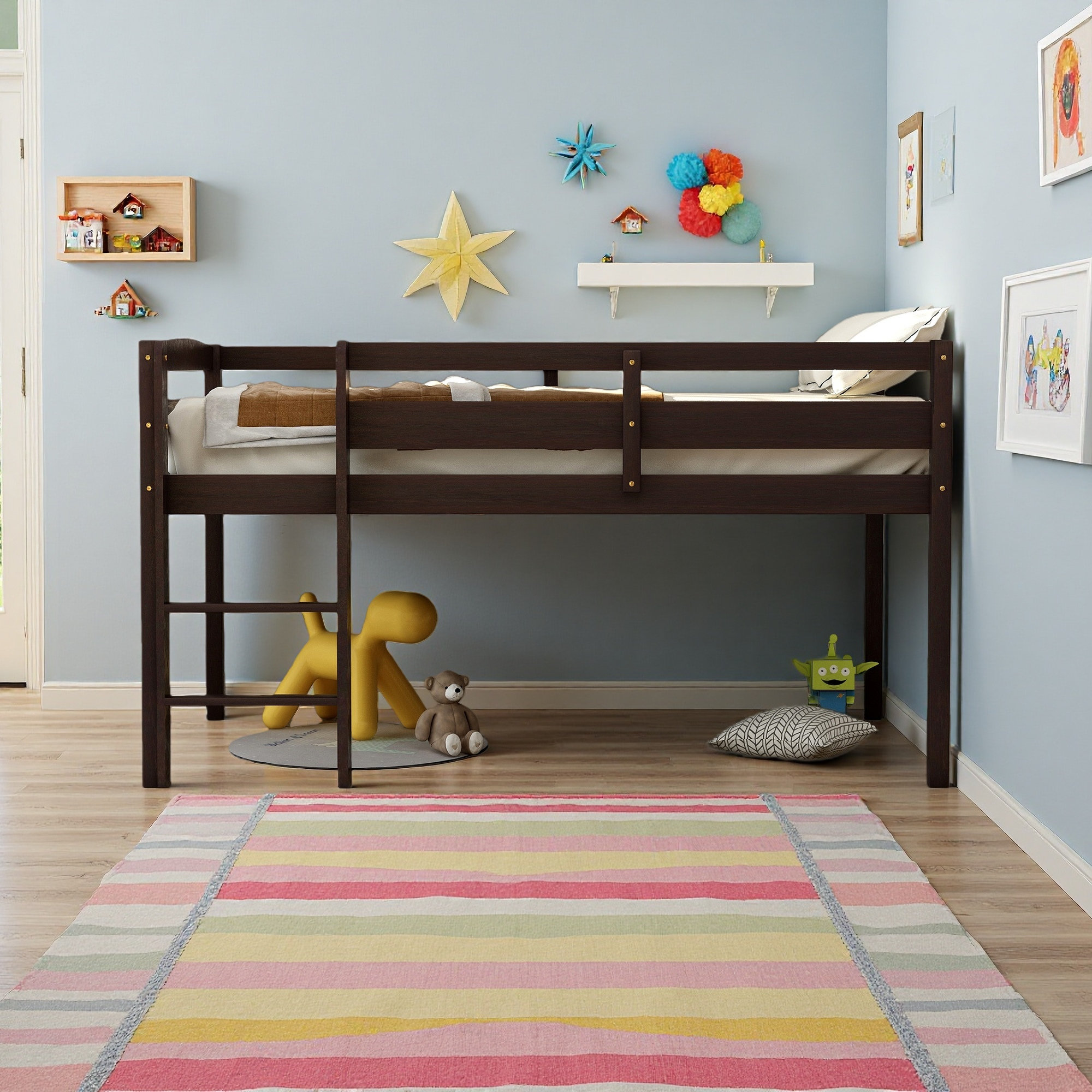 Harriet Bee Twin Wood Loft Bed Low Loft Beds With Ladder - Wayfair Canada