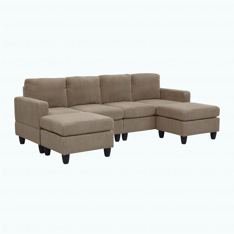 Modern Modular Corduroy Sectional Sofa With Ottoman
