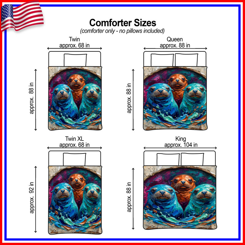 Colourful Seal Painting Comforter, Queen