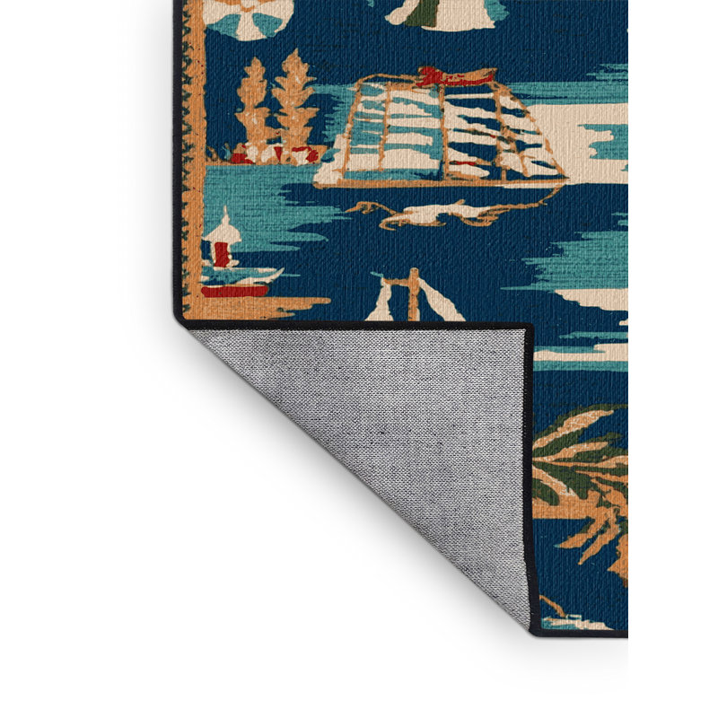 Washable Florida Keys Nautical Area Rug, Square 6'