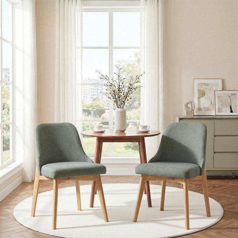 Ladaker Dining Chairs Kitchen Chairs with Wood Legs, Natural Wood, Gray Green