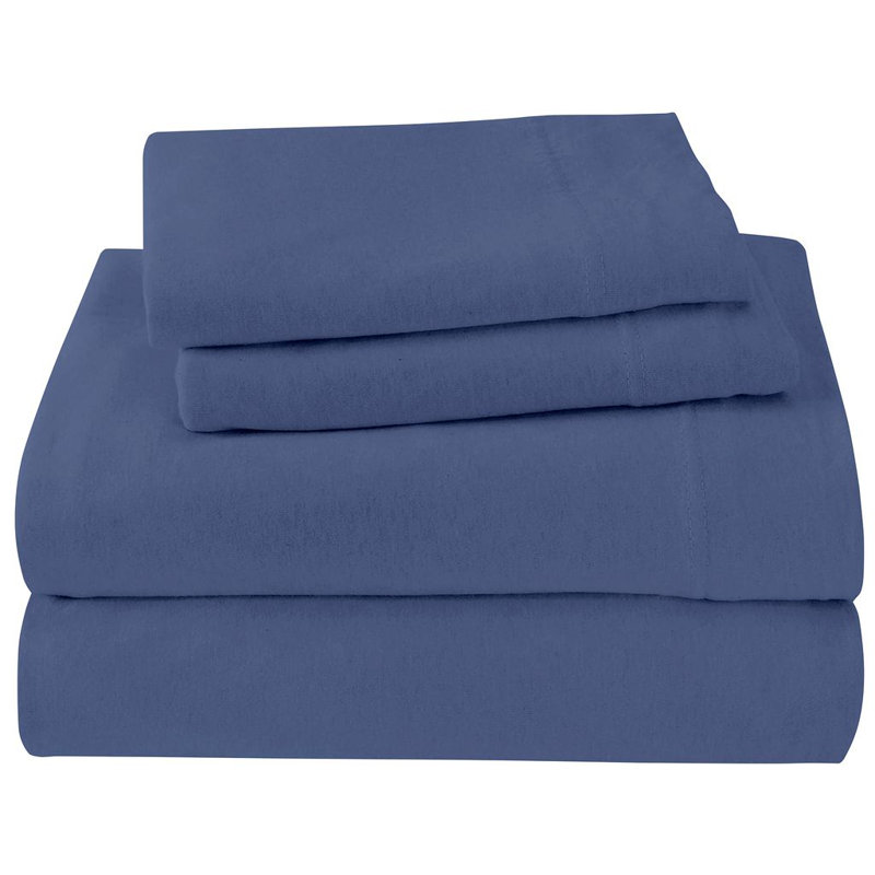 Brooklyn Flat Jersey Knit Sheet Set, Blue, King Sheet Set with 2 Pillowcases 