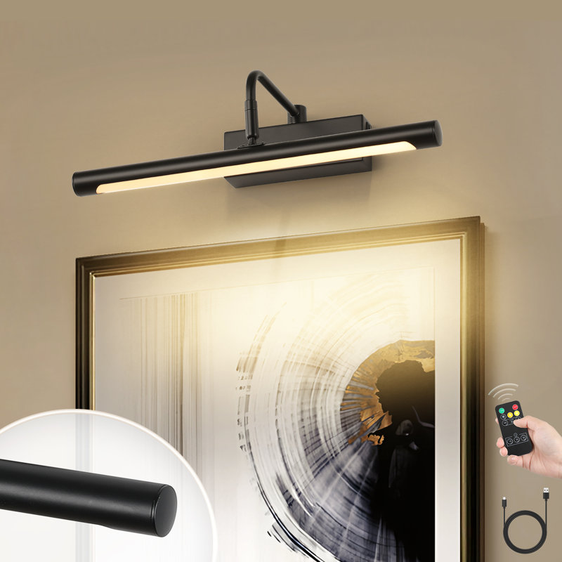 Matte Black 14.96 in. LED Picture Light with Remote Control Dimmable Multiple Color Temperatures Rotatable and Timer