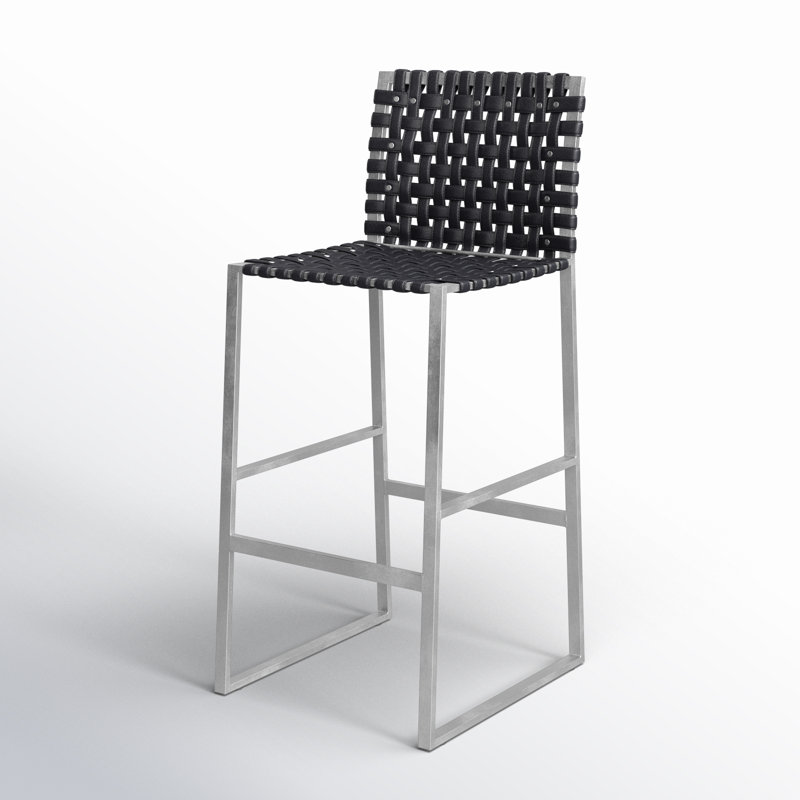 Tabouret en cuir véritable Augusta, Tabouret de bar (siège d'une hauteur de 30 po), Noir / argenté