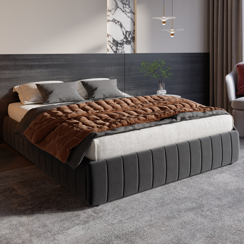 Lit plateforme tapissier avec 4 tiroirs verrouillables Modern, Noir, Complète
