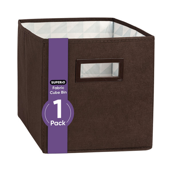 Collapsible Fabric Organizing Bin, Foldable Space Saver Storage Solution, Pack of 1, by Superio, Brown