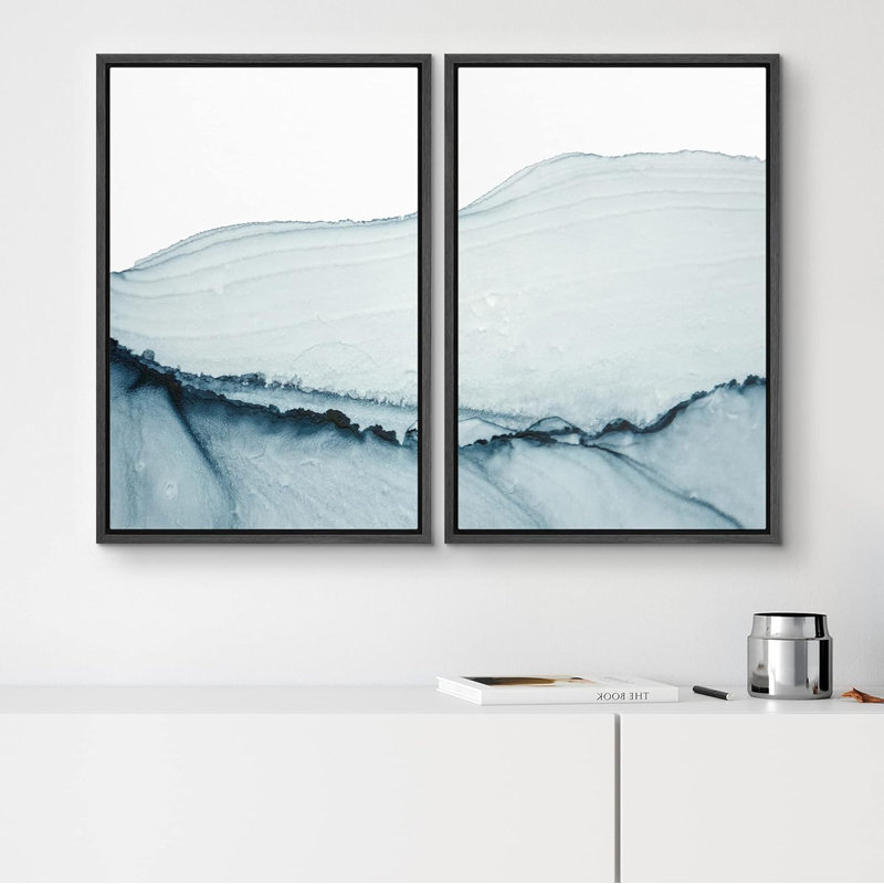 «Blue Paint Stroke Wave Collage Abstract Shapes Modern Art Rustic Relax Calm», 2 pièces, Noir, H 24 po x l 16 po