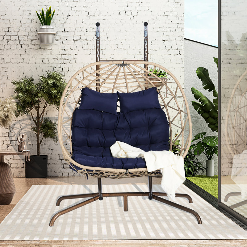 Fauteuil suspendu d'extérieur : structure en fer robuste, tissée à la main, coussins pour support d'œufs de chambre, patio moelleux
