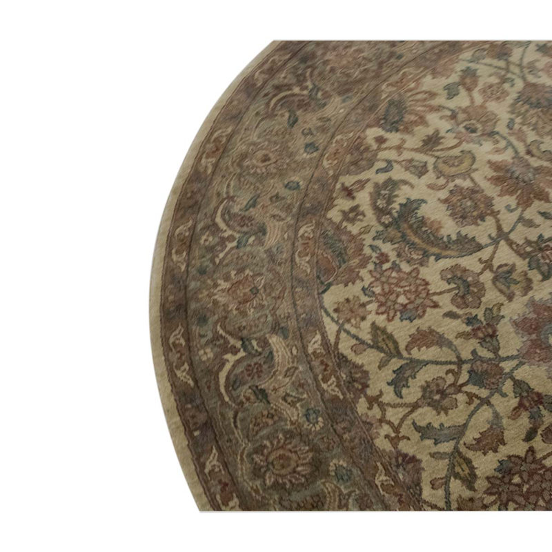 Tapis ivoire / vert / brun noué à la main de haute qualité