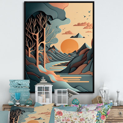 Mountain Trees In Retro Graphic Blue " Mountain Trees in Retro Graphic Blue " Print