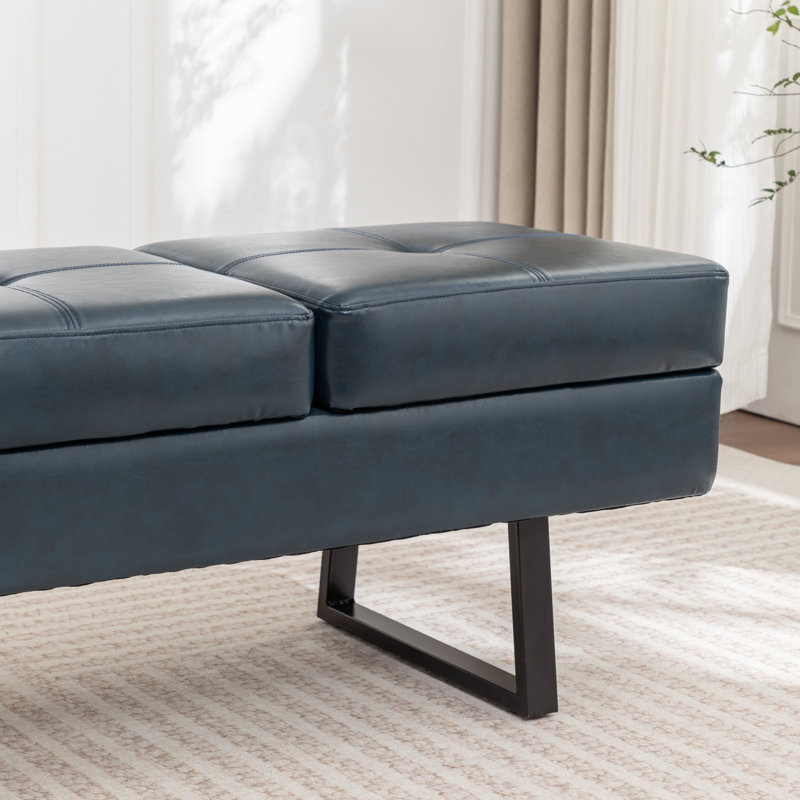 Banc de rangement rembourré en similicuir Charice, Bleu