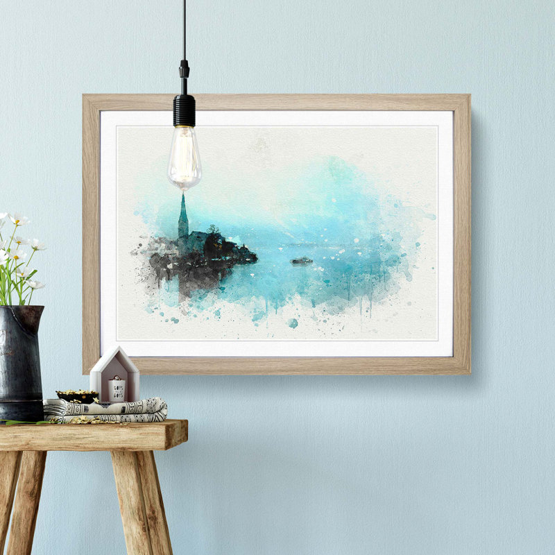 Boat in Hallstatt Austria in Abstract - Picture Frame Graphic Art Print, 27cm H x 36cm W x 2cm D, Oak Framed