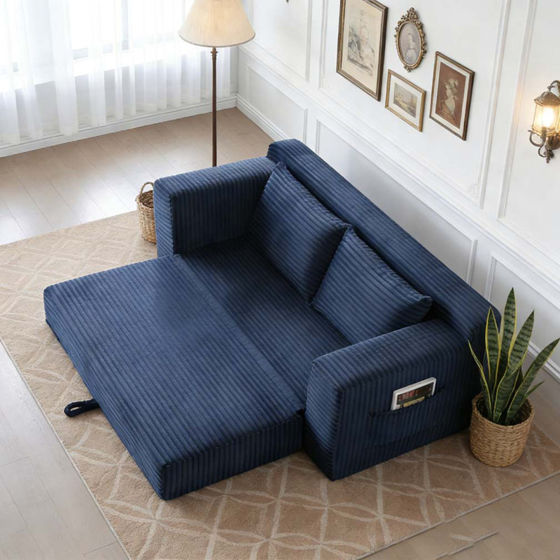 2 in 1 Convertible Folding Couch Bed,Memory Foam Cloud Loveseat Sofa, Blue